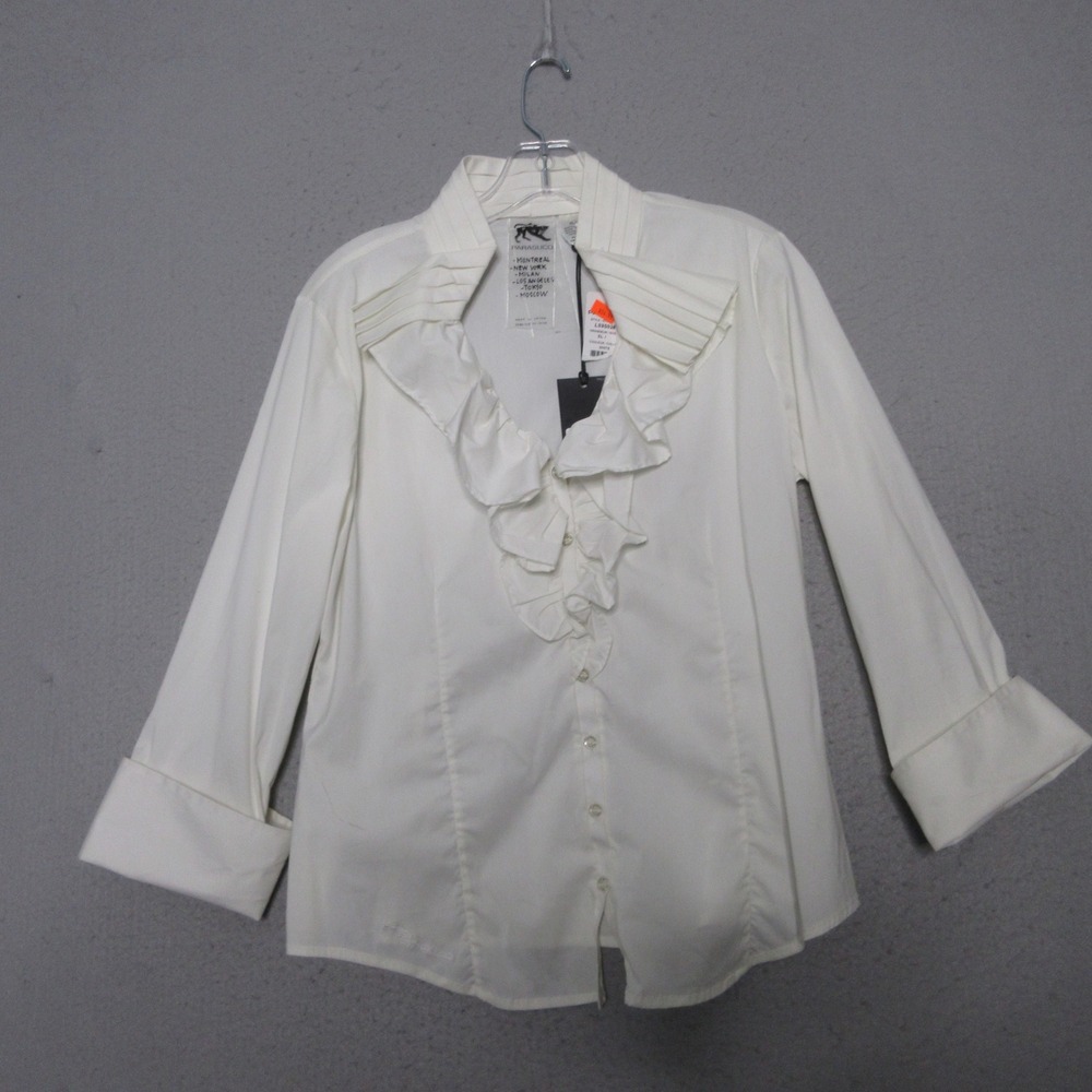 Vintage Parasuco Top Women XL White Ruffle Victorian Regency Romantic Button NWT